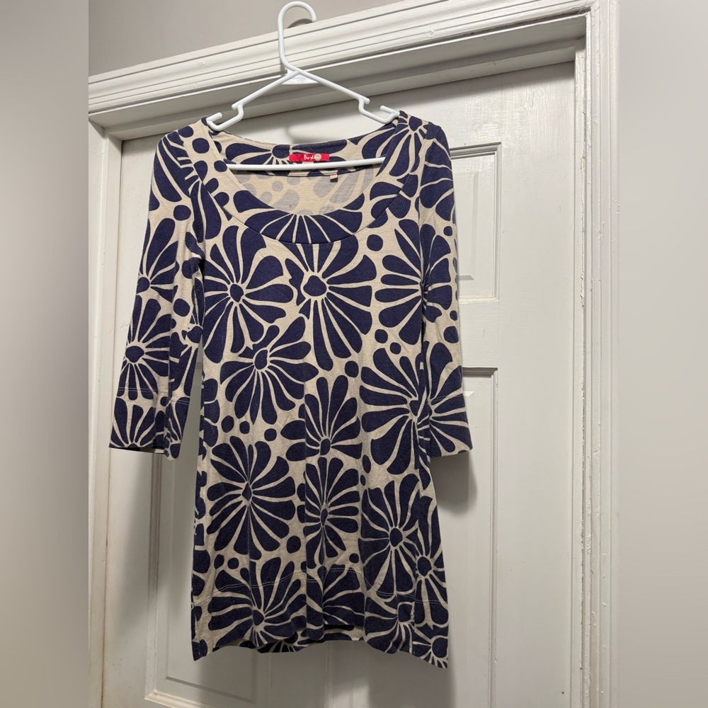 Boden Navy and Beige Patterned Dress